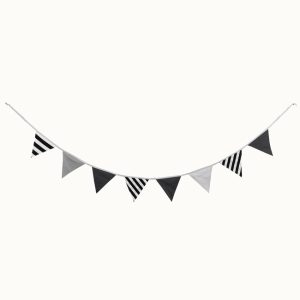Guirlande de fanions en coton – noir, gris et blanc