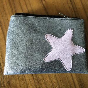 Porte monnaie zippé à paillettes argenté