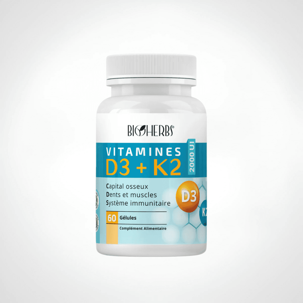 BIOHERBS VITAMINES D3+K2 2000UI 60 GELULES