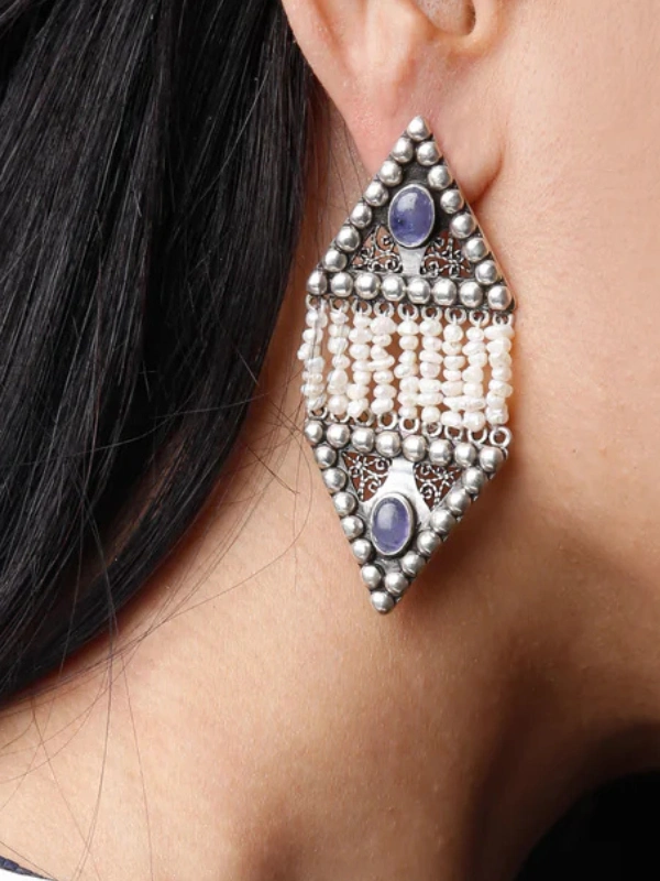 Sapphire Rain Pearl Earrings – Image 2