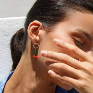 Boucles d’oreilles vert et corail bambou