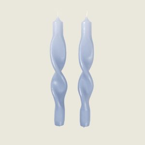Duo de bougies torsadées bleu clair