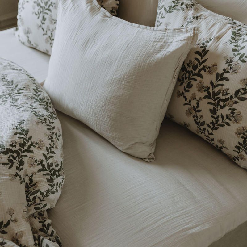 Drap-housse mousseline de coton ivoire 140x190cm – Image 2