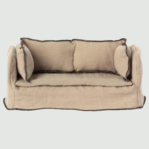 Mini canapé en lin et passepoil noir