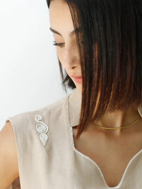 Robe sans manches en Lin Beige avec Grandes Fentes