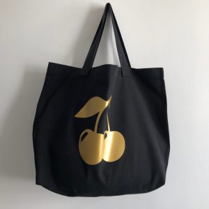 Sac cabas noir cerise dorée